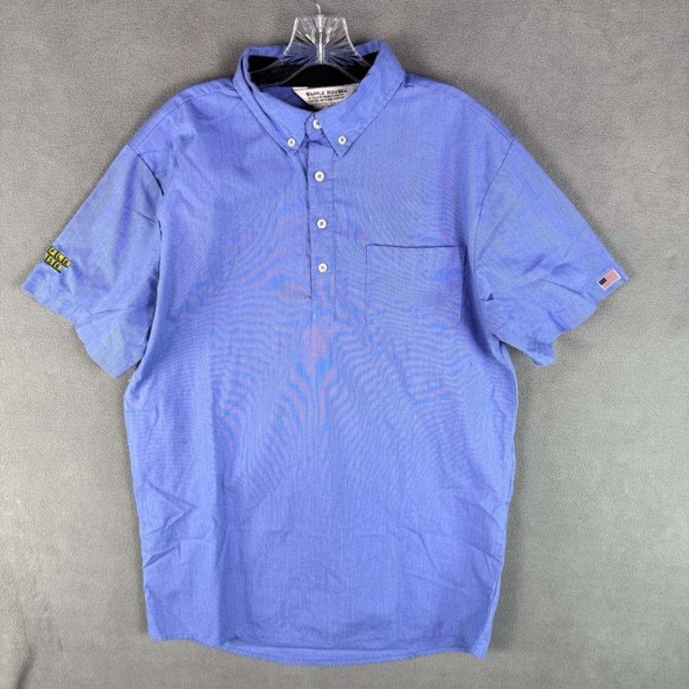 Waffle House Men's  Blue Employee Uniform Short‎ Sleeve Shirt- Size Medium Flag